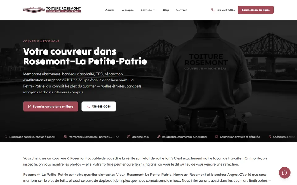 Homepage of Toiture Rosemont